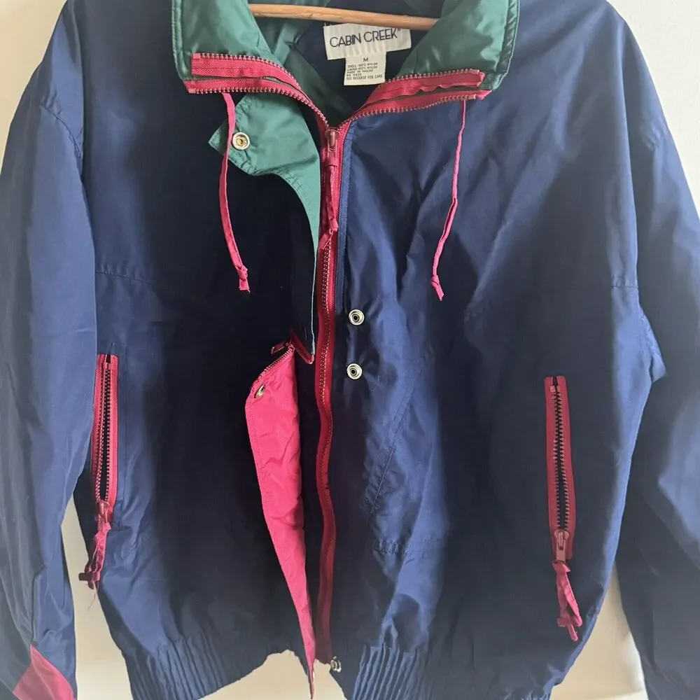 VTG Cabin Creek Men's M Jacket Windbreaker 90s Color Block Unisex Navy Red Green